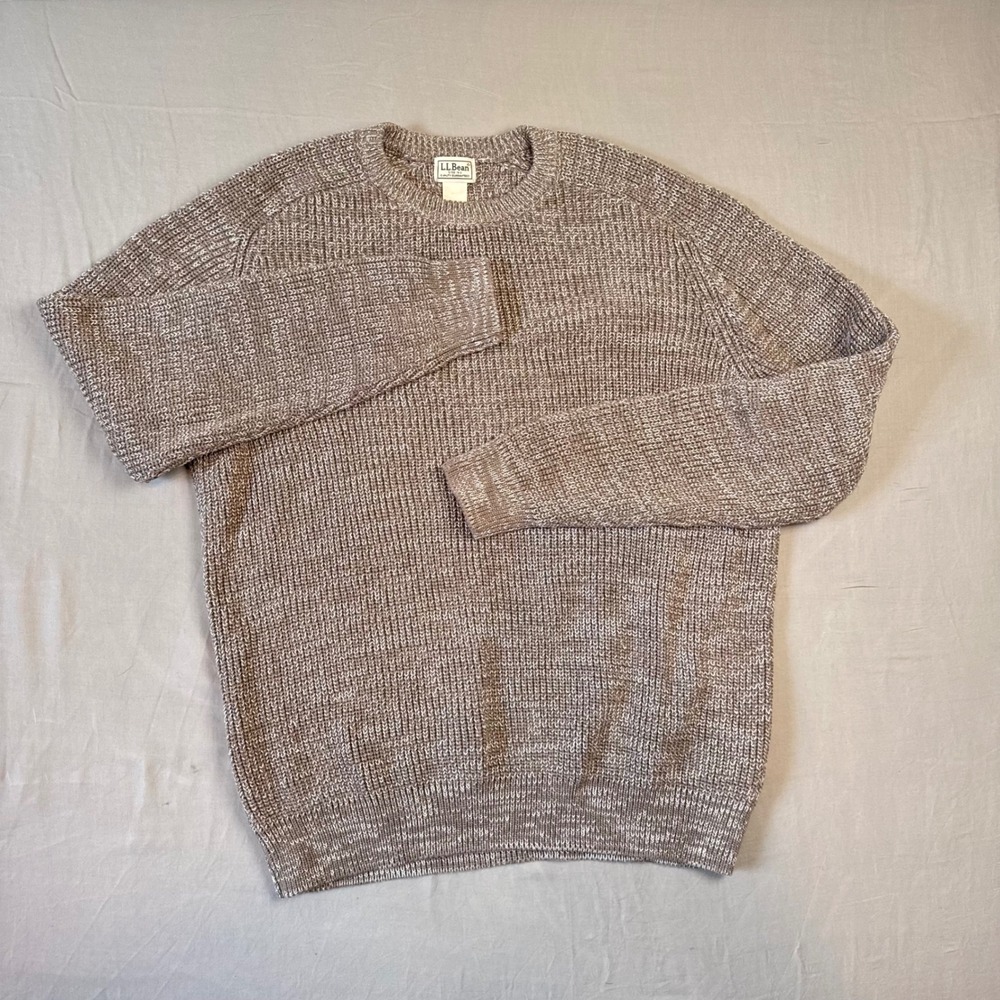 LL Bean Shaker Knit Sweater Mens Medium Crewneck Ribbed Brown Chunky L